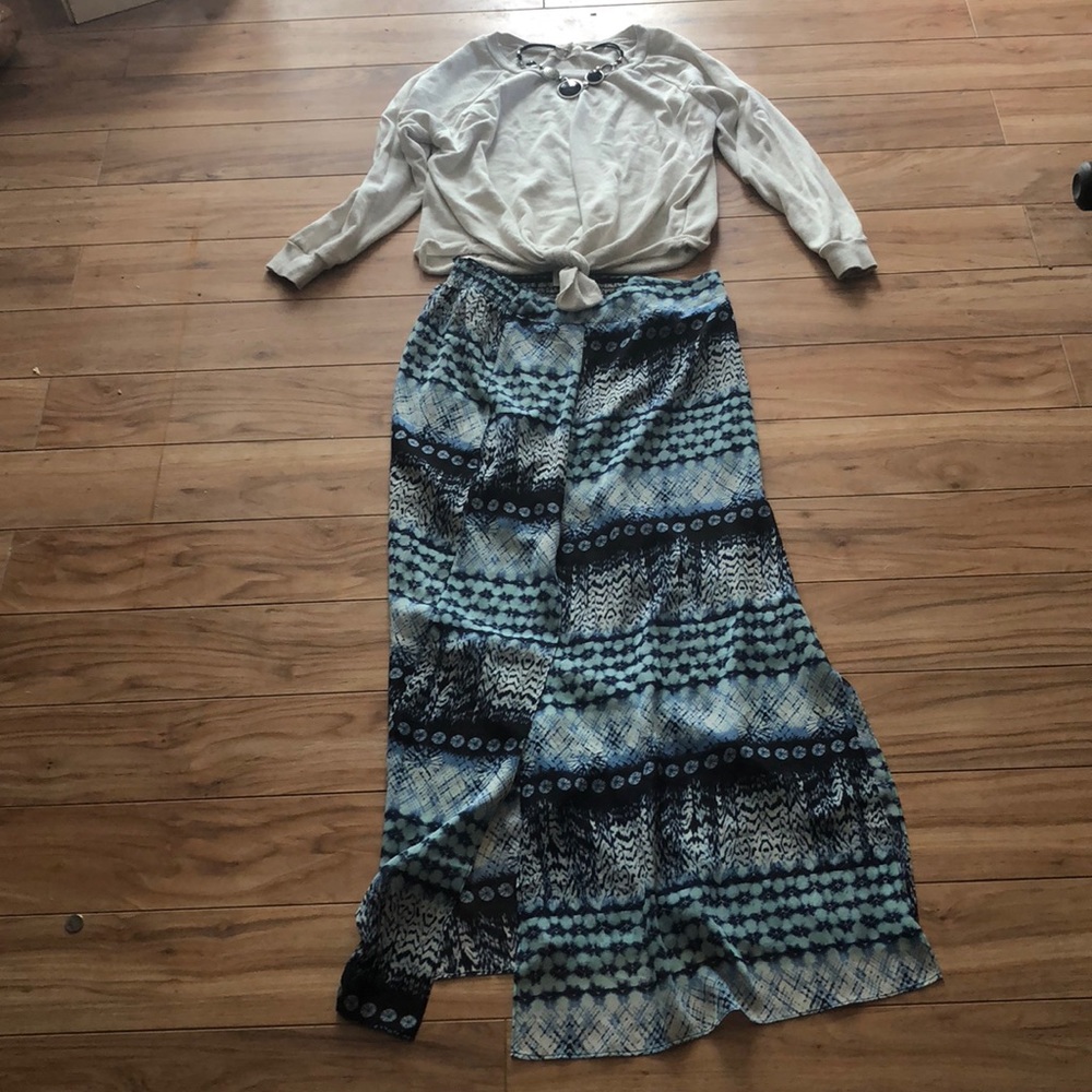 Blue multicolor maxi skirt